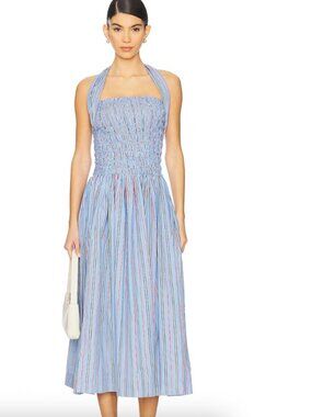 NWOT Damson Madder Mia Tie Neck Convertible Smocked Strapless Midi Dress 6
